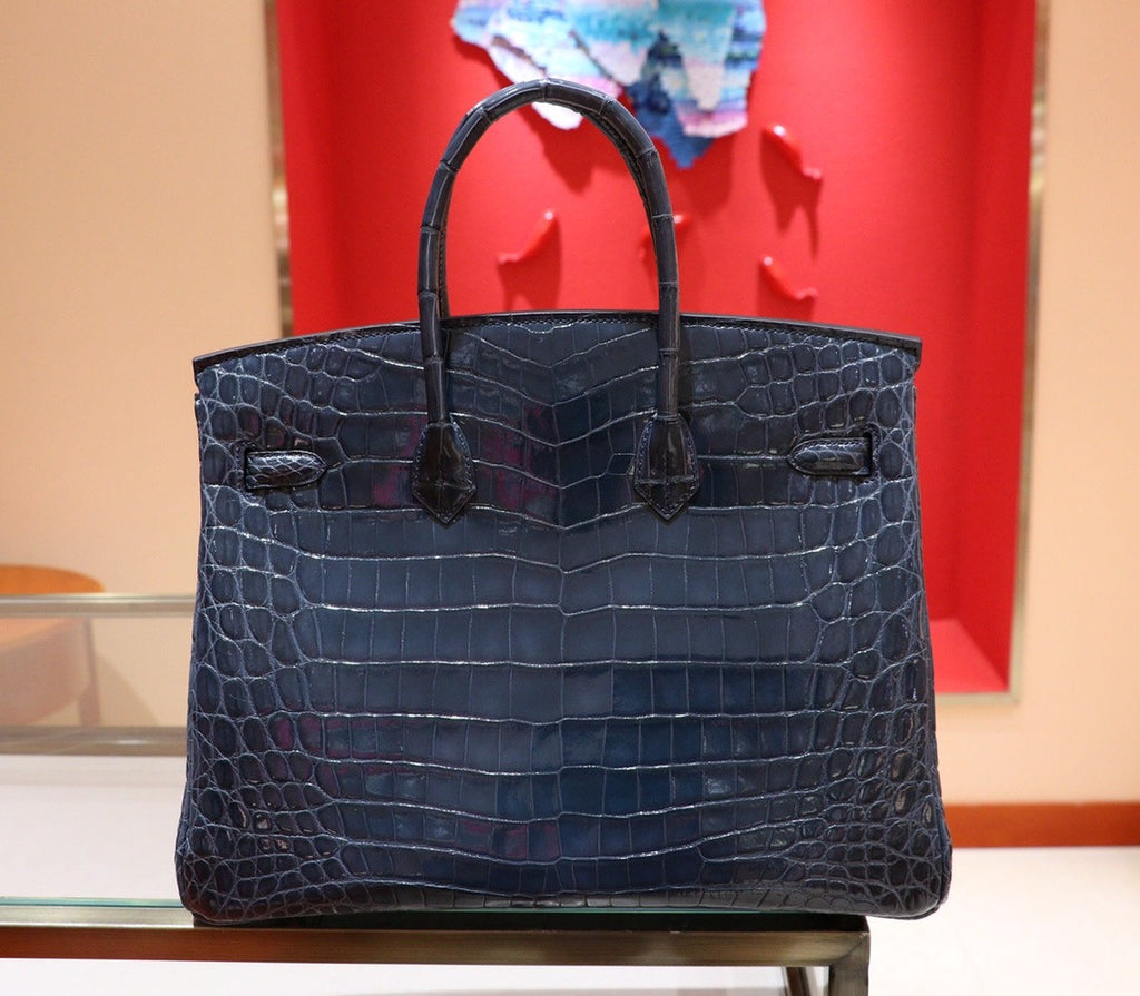 Hermes Bleu Thalassa Birkin 35 in Shiny Porosus Crocodile with Palladium hardware