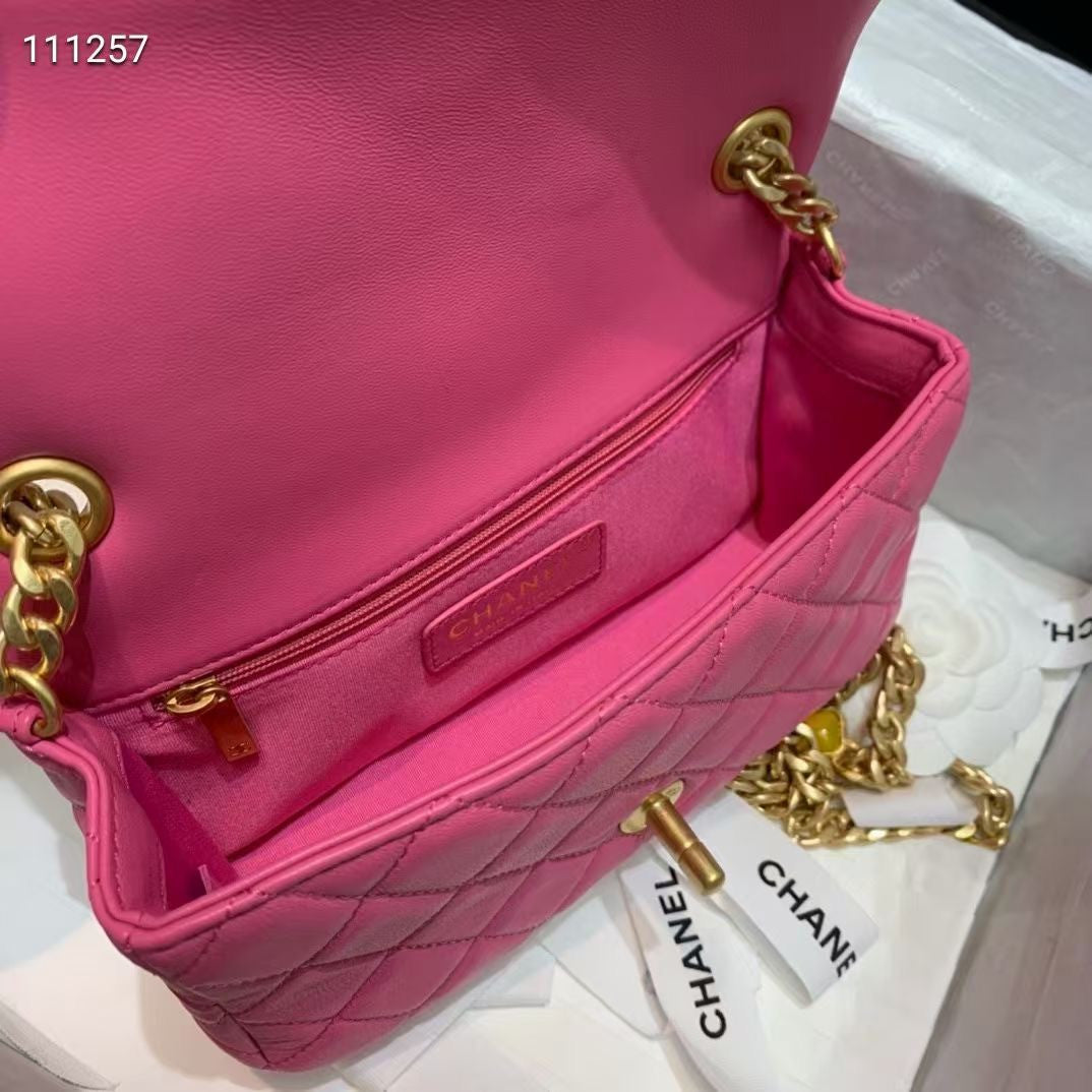 Chanel Flap Bag with  Resin & Gold-Tone Metal Pink Small