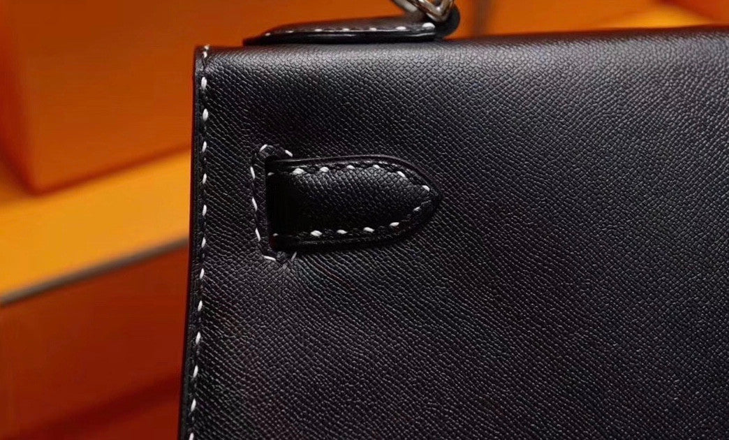 HERMES LIMITED EDITION KELLY 28 MISS YOU SELLIER UN POINT SUR DEUX NOIR BLACK MONSIEUR PALLADIUM HARDWARE