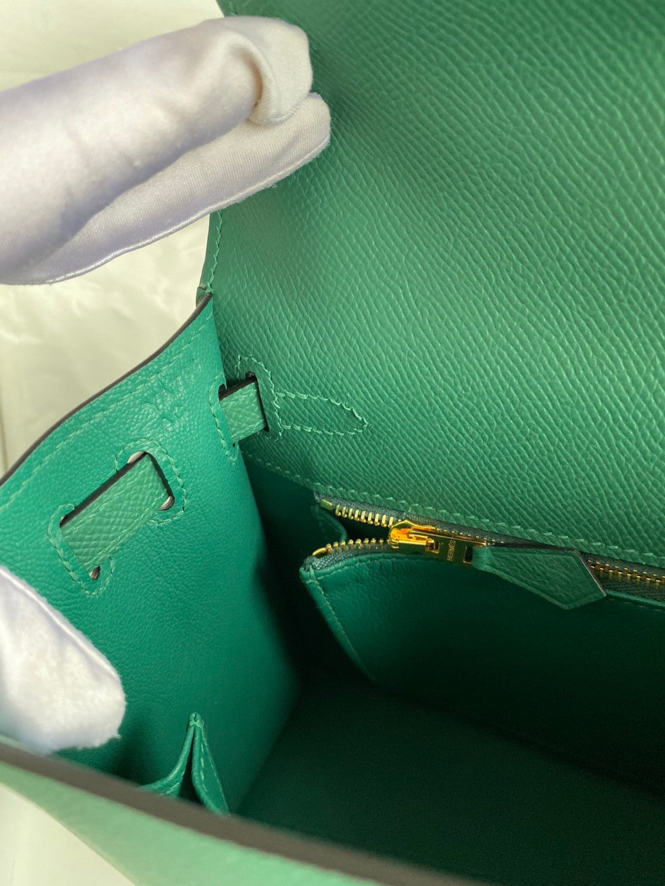 HERMES KELLY 28 SELLIER  Z6 MALACHITE EPSOM GOLD HARDWARE