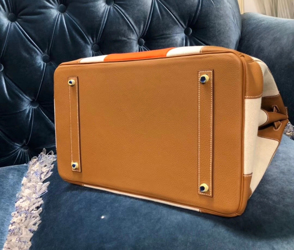 Hermes Birkin 40 HAC Gold Togo Toile De Camp Palladium Hardware