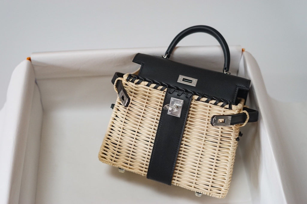 HERMES KELLY 20 MINI PICNIC BLACK SWIFT PALLADIUM HARDWARE