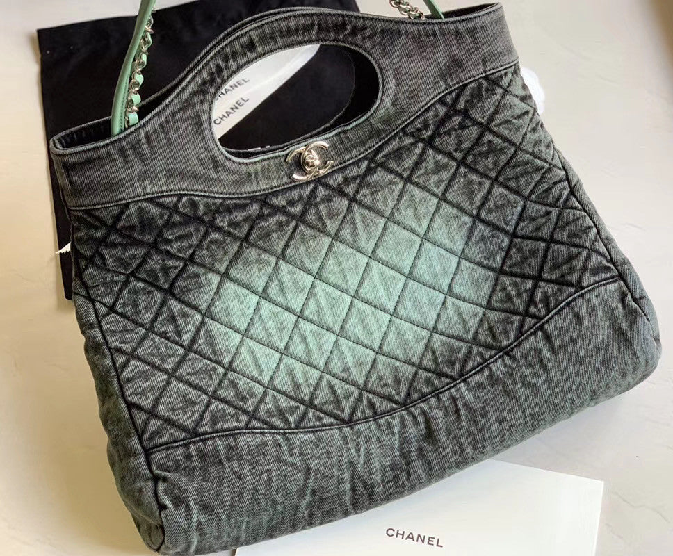 CHANEL 31 Large Denim Shopping Bag Green