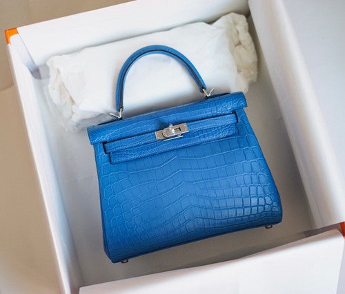 Hermes Blue Hydra NILOTICUS CROCODILE KELLY 25 WITH PALLADIUM  HARDWARE