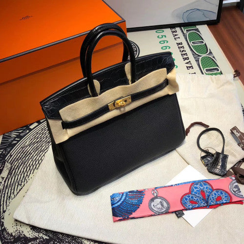 Hermes Birkin 30 Bag Limited Edition Patchwork Black Alligator