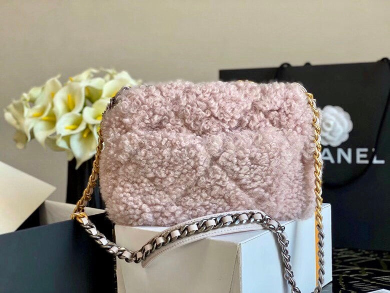 Chanel Shearling Sheepskin CHANEL 19 Flap Bag Pink