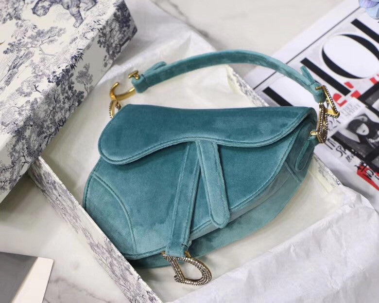 Christian Dior MINI SADDLE VELVET BAG BLUE