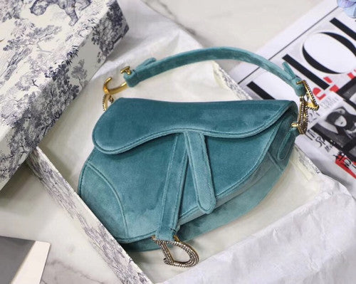 Christian Dior MINI SADDLE VELVET BAG BLUE
