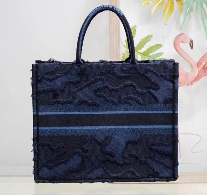 Christian Dior Blue  DIOR BOOK TOTE CAMOUFLAGE EMBROIDERED CANVAS BAG