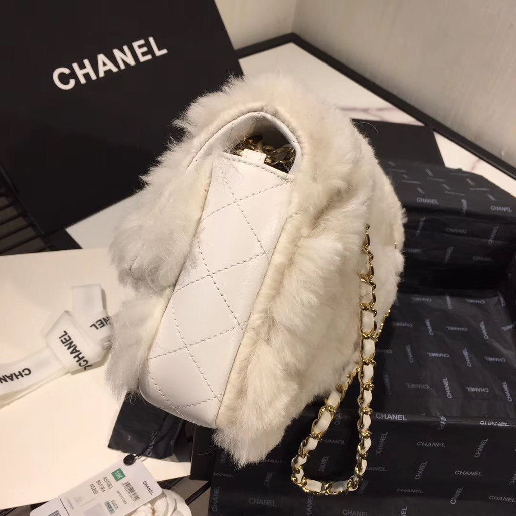 Chanel Shearling Lambskin Flap Bag White