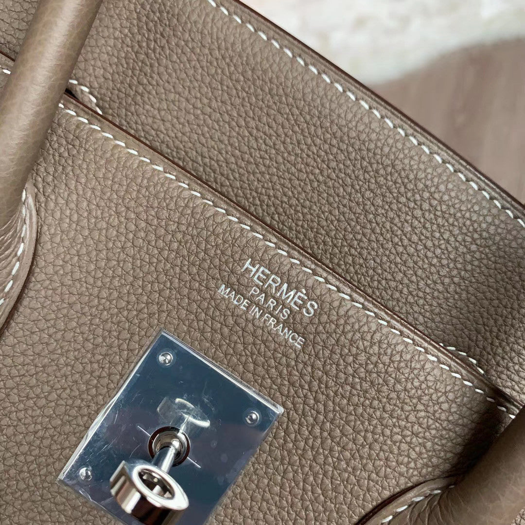 Hermès Etoupe  35 Togo Leather Palladium  Hardware