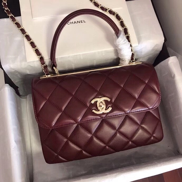 Chanel  Small Trendy CC Top Handle Bag Quilted Lambskin Bordeaux