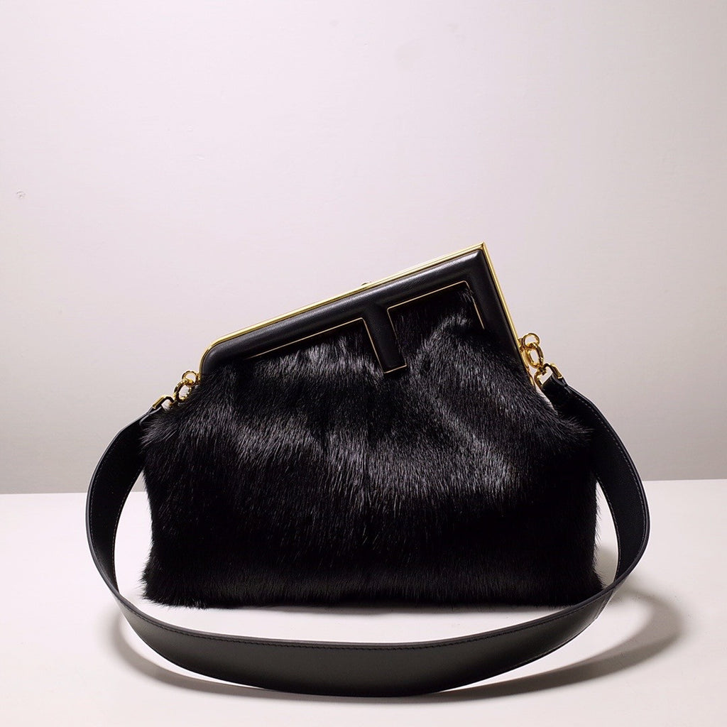 FENDI FIRST MEDIUM Black mink bag