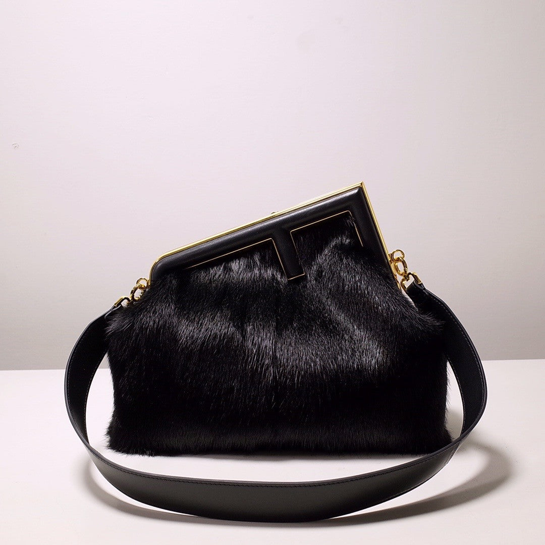 FENDI FIRST MEDIUM Black mink bag