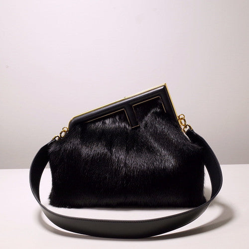 FENDI FIRST MEDIUM Black mink bag
