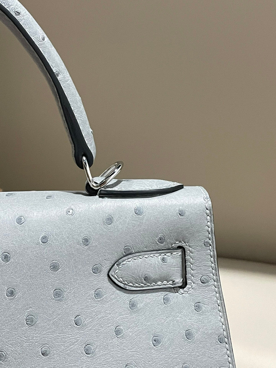 Hermes Kelly 28 Sellier 8U Blue Glacier Ostrich Palladium Hardware