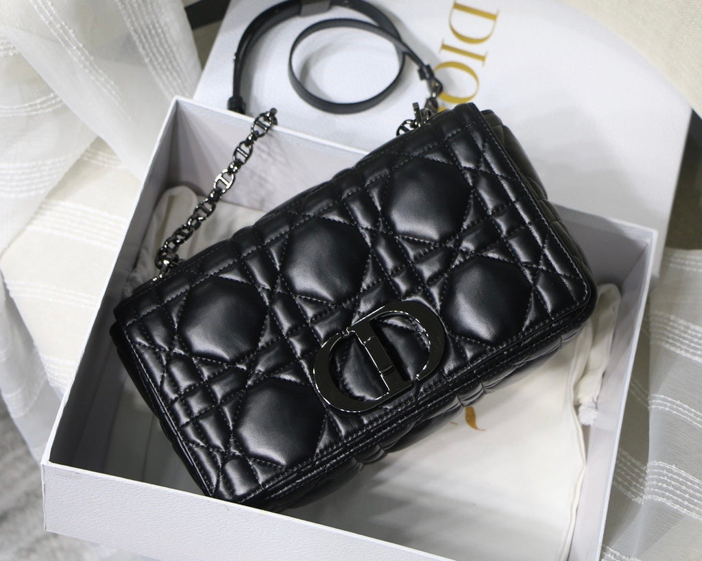 Christian Dior MEDIUM DIOR CARO BAG Black Quilted Macrocannage Calfskin