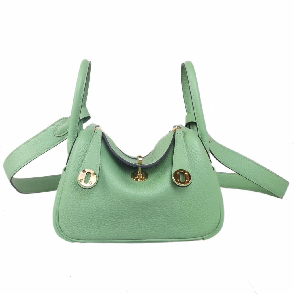 Hermes Mini Lindy 20cm Bag 3I Vert Criquet Togo Leather Gold Hardware