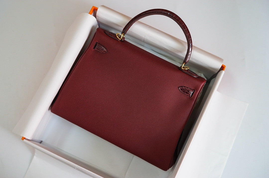 Hermes Bordeaux Kelly Touch bag 32 Retourne Togo/ Niloticus Crocodile
