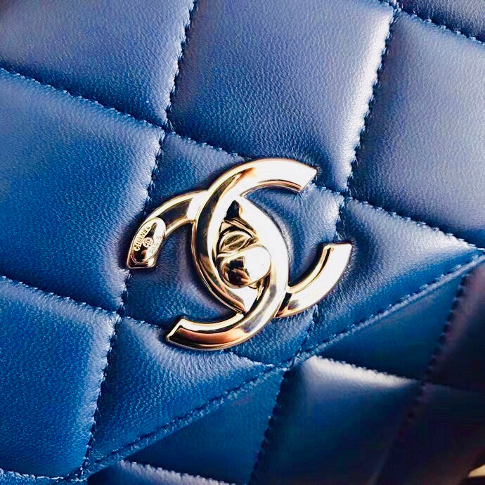 Chanel  Small Trendy CC Top Handle Bag Quilted Lambskin Navy Blue