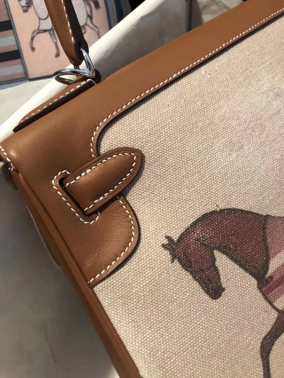 Hermes  Amazone Kelly Bag Barenia Horse Print Toile PHW 32 cm