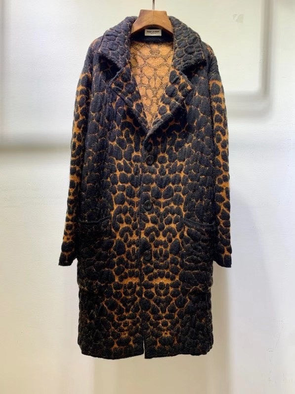 Saint Laurent TAILORED COAT IN LEOPARD-PRINT WOOL AND MOHAIR JACQUARD