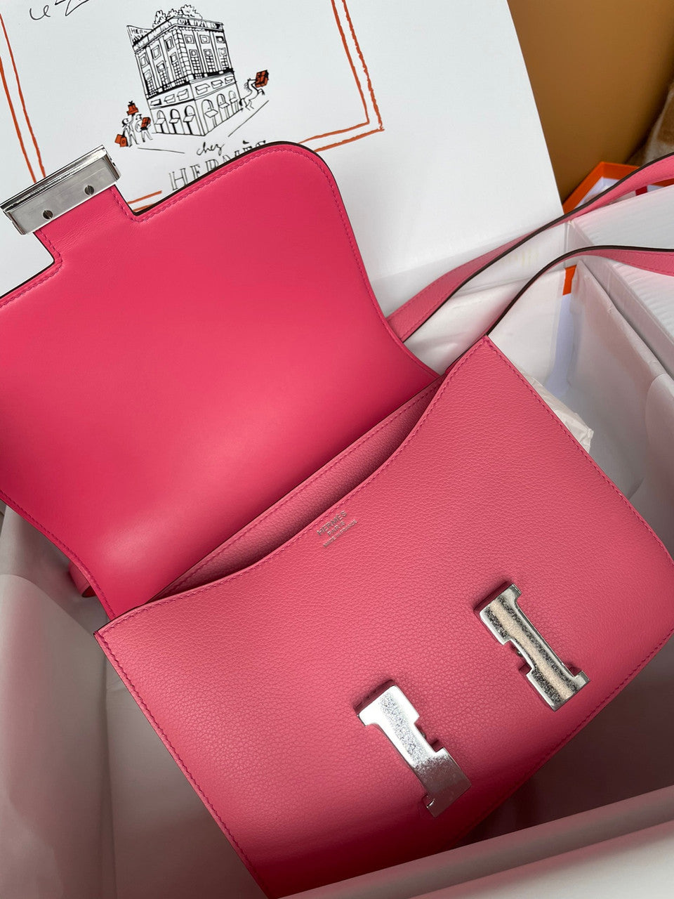 Hermes 8W Rose Azalee  Constance 19cm Evercolour Palladium  Hardware