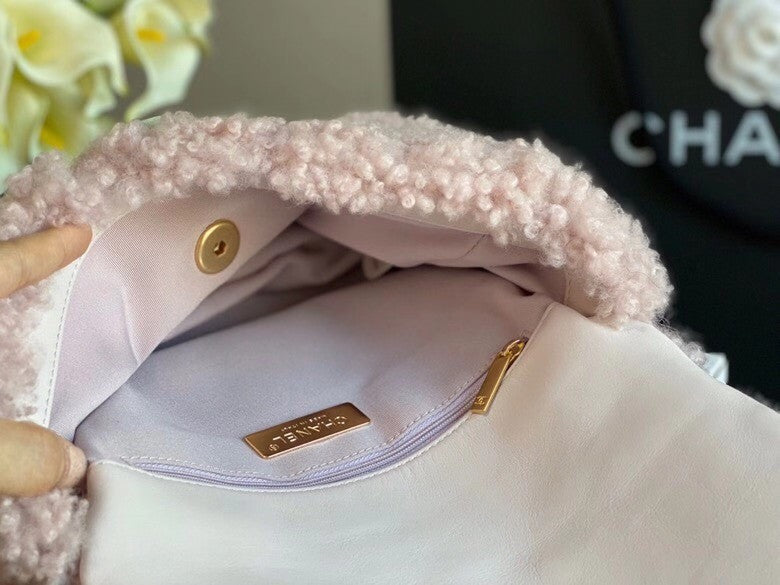 Chanel Shearling Sheepskin CHANEL 19 Flap Bag Pink