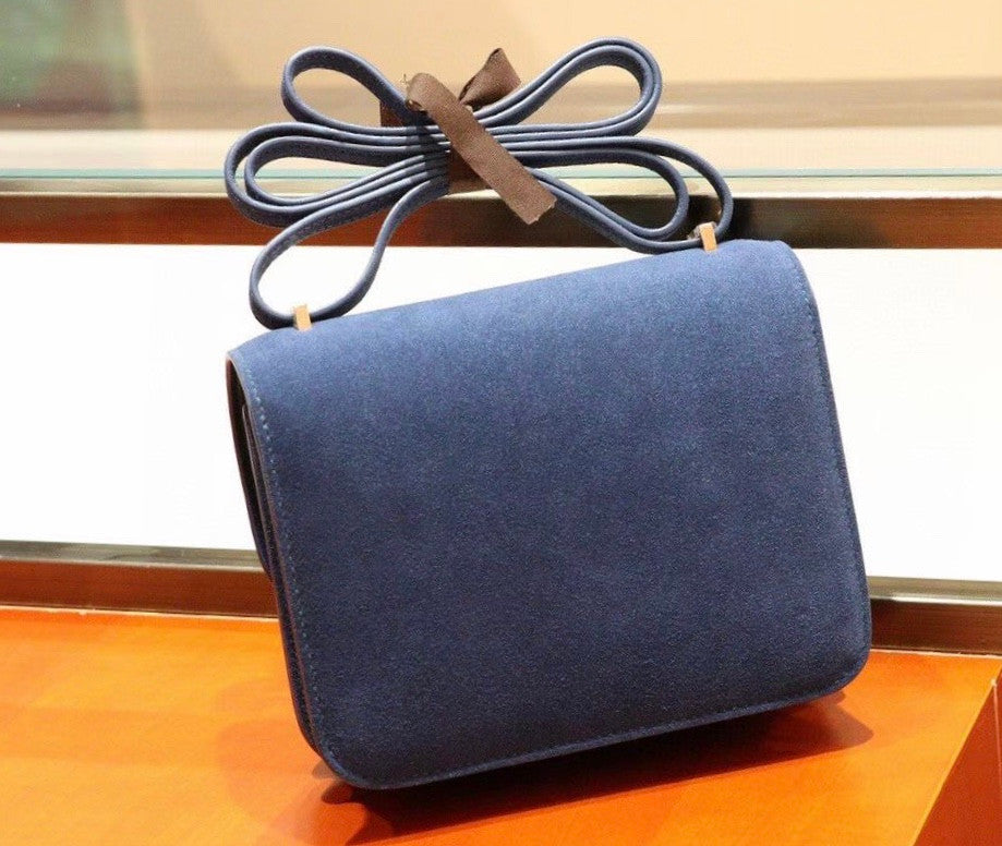 Hermes  Constance Veau Doblis Suede R2 Blue Agate  19cm