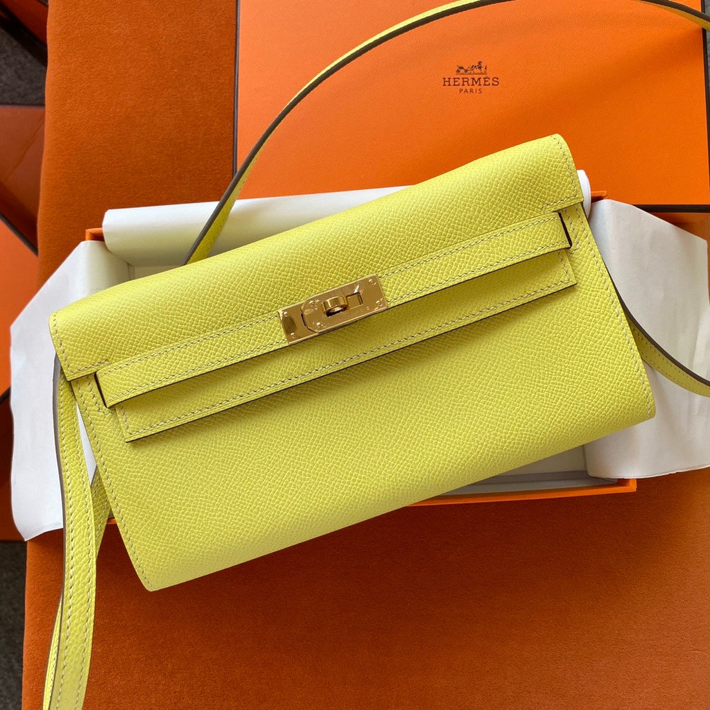 Hermes Kelly Wallet to Go 1Z Jaune Poussin/Mauve Sylvestre EPSOM GHW