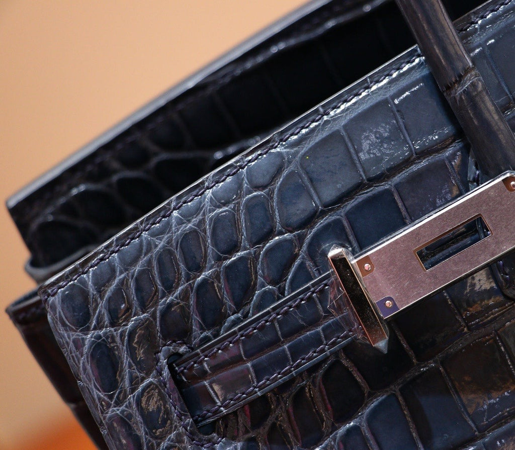 Hermes Bleu Thalassa Birkin 35 in Shiny Porosus Crocodile with Palladium hardware