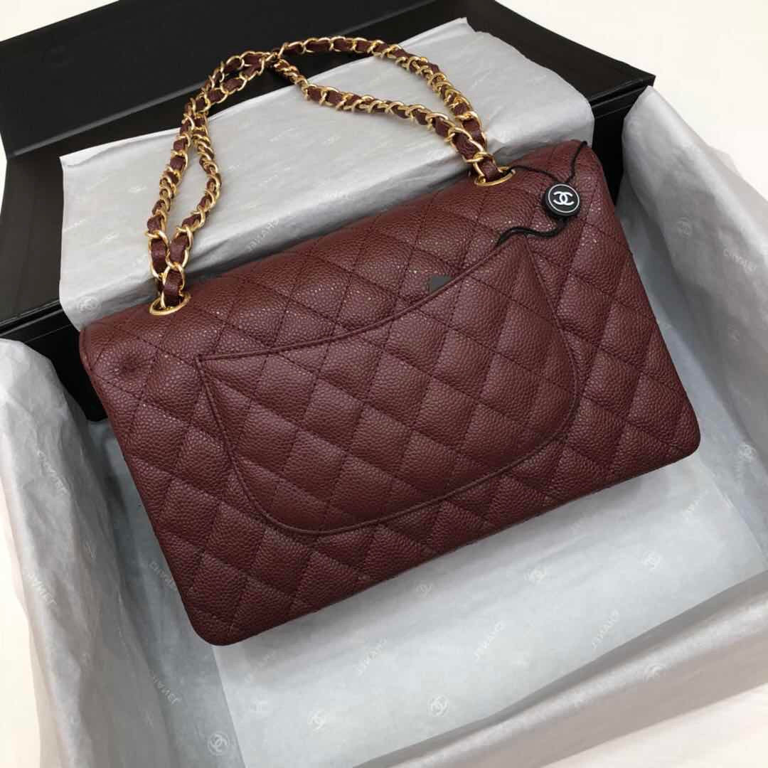 CHANEL Bordeaux Caviar Leather Classic Double Flap 2.55 Shoulder Bag Gold HW 2021