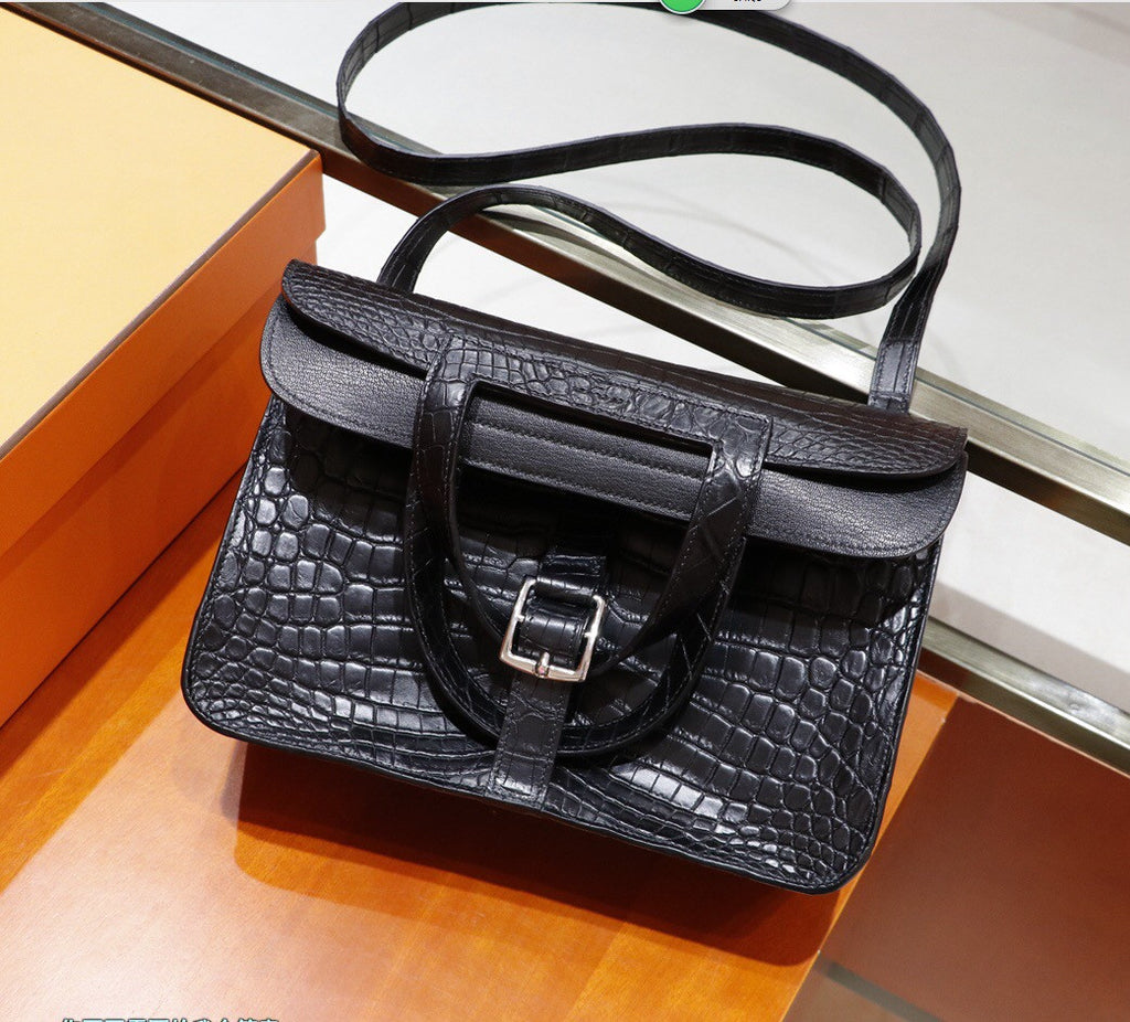 Hermes Halzan 31 cm in Black Niloticus crocodile leather