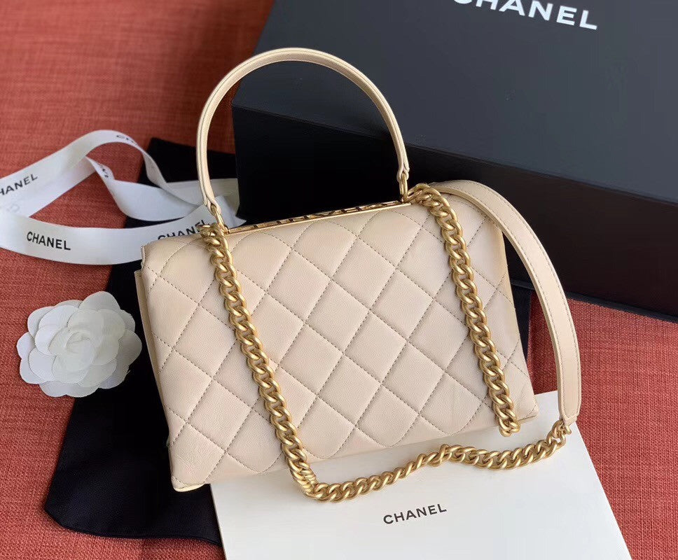 Chanel Flap Bag With Top Handle Cream AS1174
