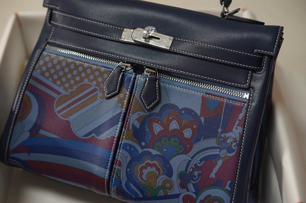 Hermès Kelly Lakis 32 Blue Swift  Palladium Hardware