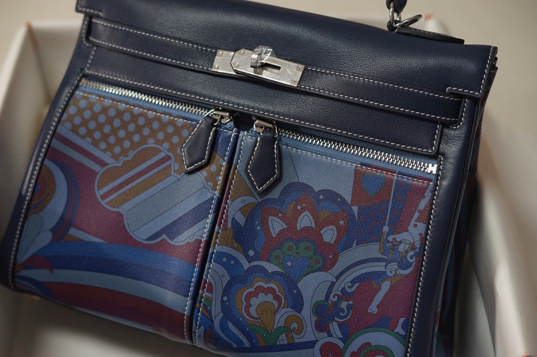 Hermès Kelly Lakis 32 Blue Swift  Palladium Hardware