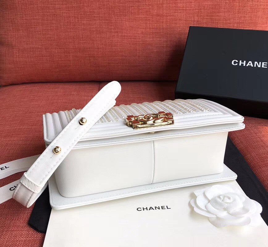 Chanel  BOY CHANEL Handbag With Imitation Pearls White