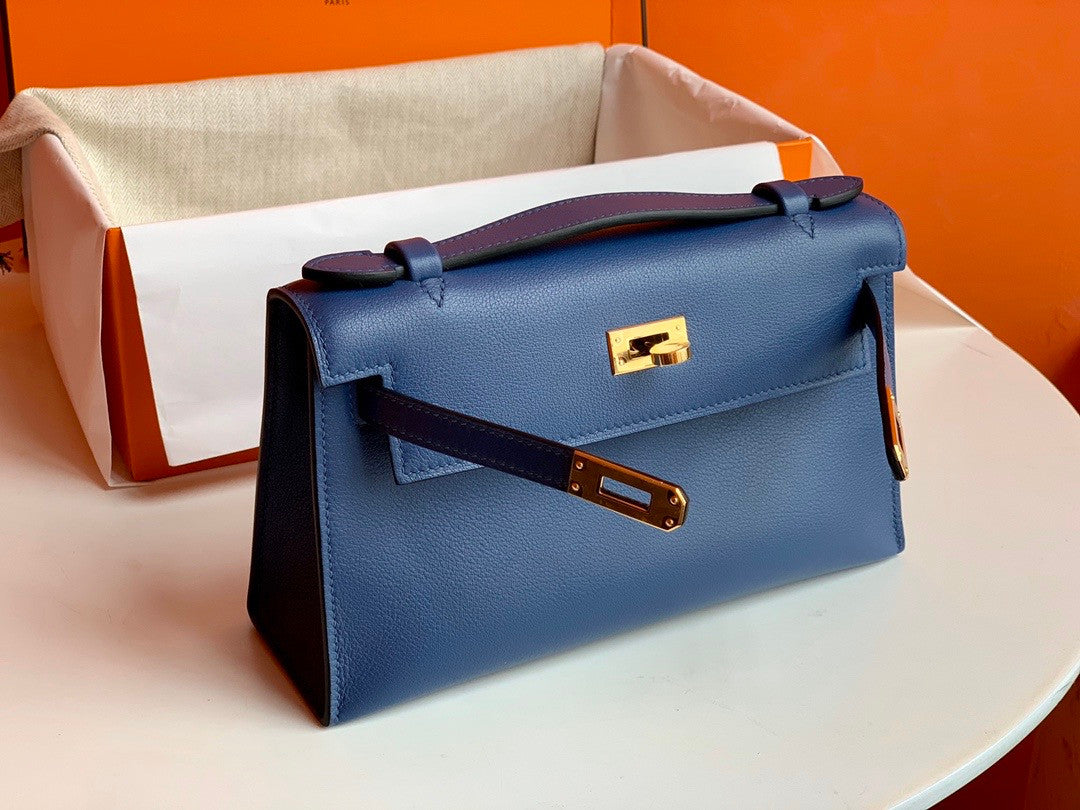 Hermès  7E BLUE BRIGHTON Kelly Mini Swift Gold Hardware