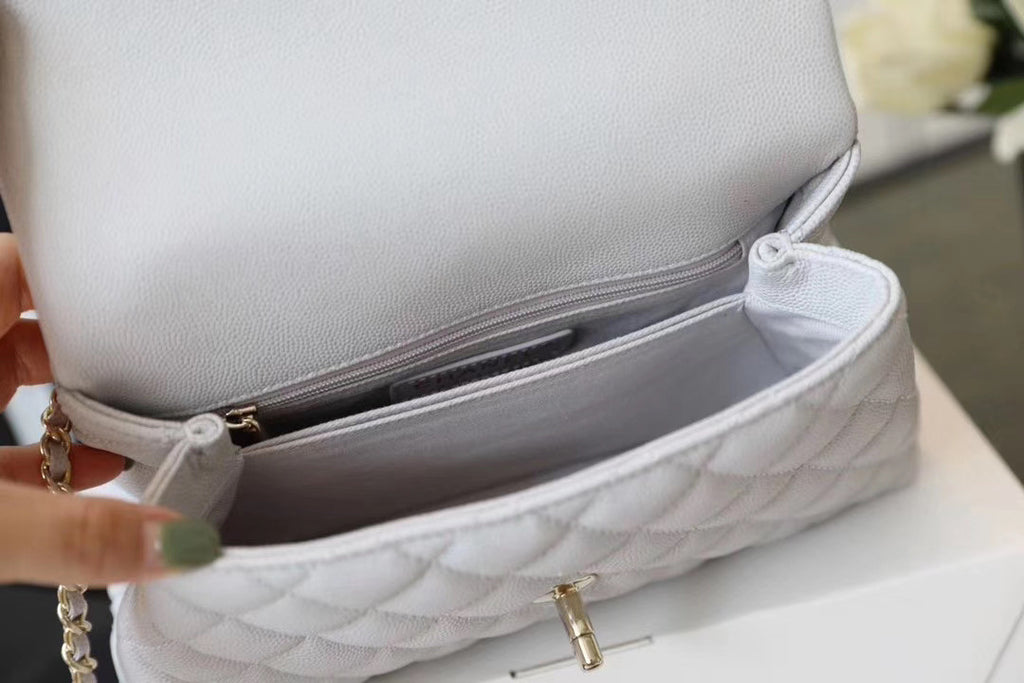 Chanel Mini Coco Handle Bag with Calfskin  Handle Light Grey