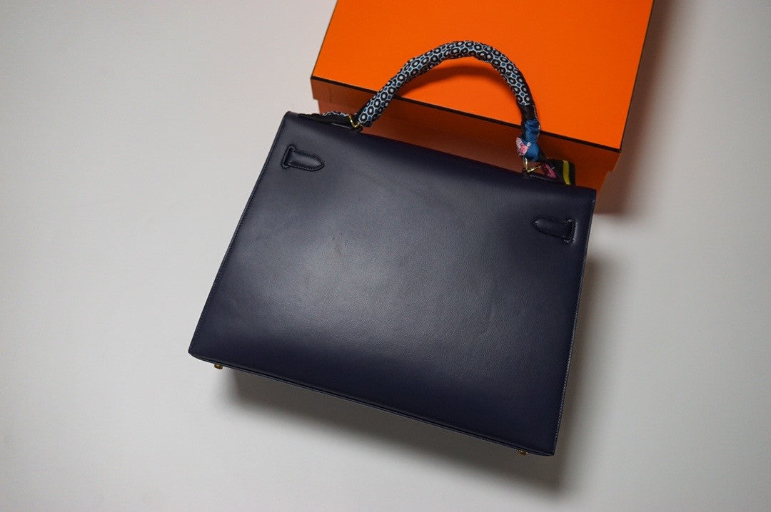 Hermes  FEATHER KELLY 40 Black Peacock feather & Box Leather with Palladium Hardware