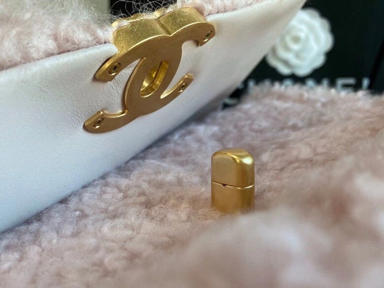 Chanel Shearling Sheepskin CHANEL 19 Flap Bag Pink