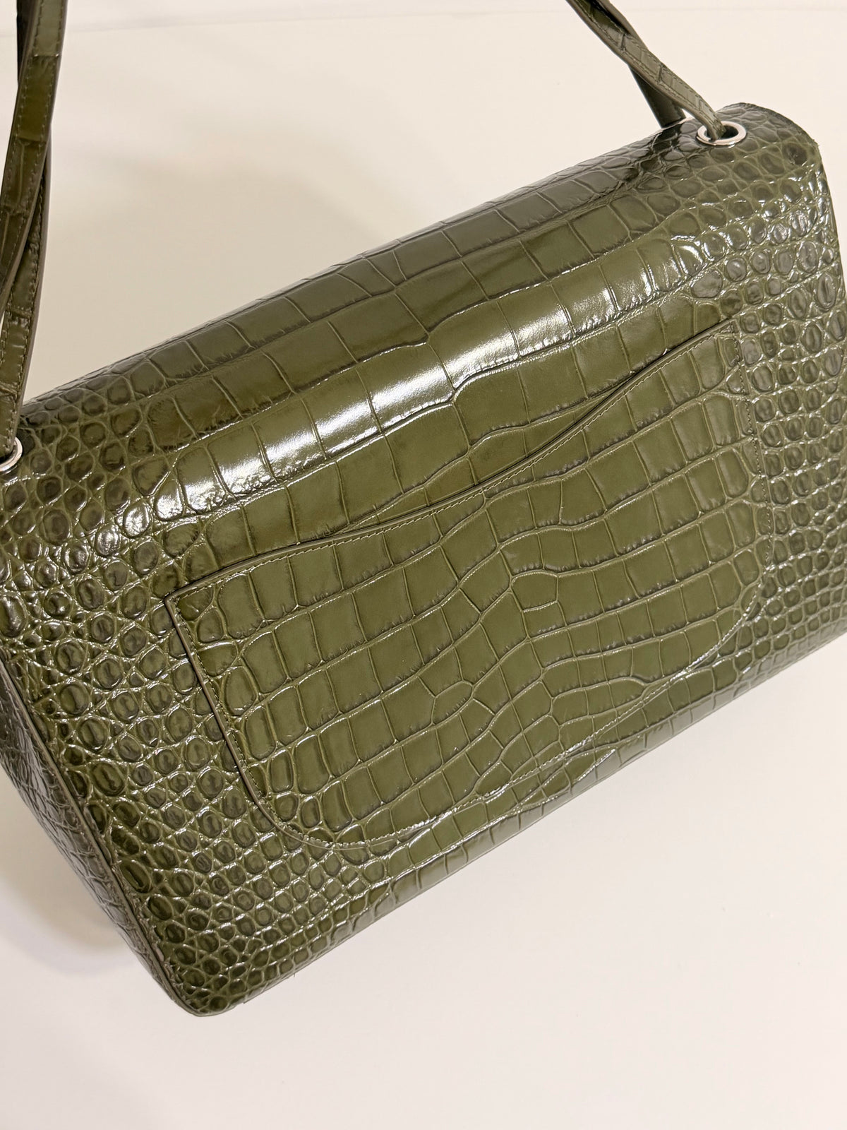 Chanel Olive Green Alligator / Crocodile Classic Maxi Flap Bag – Silver Hardware