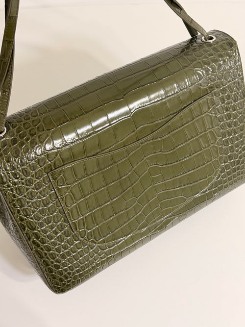 Chanel Olive Green Alligator / Crocodile Classic Maxi Flap Bag – Silver Hardware