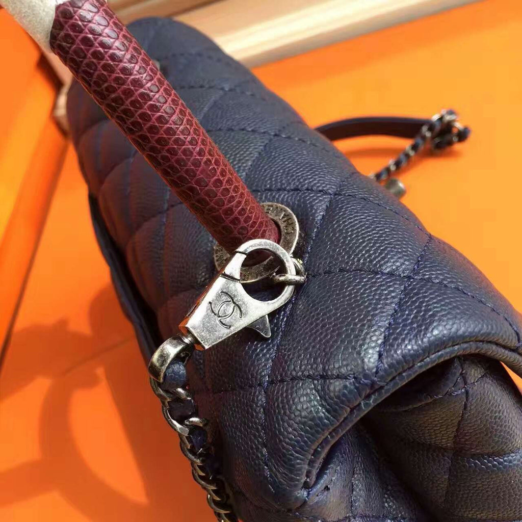 Chanel Blue Calfskin/Lizard Coco Handle Small Bag