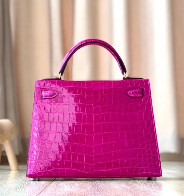 Hermes J5 Rose Scheherazade Kelly 28 Crocodile Niloticus 28