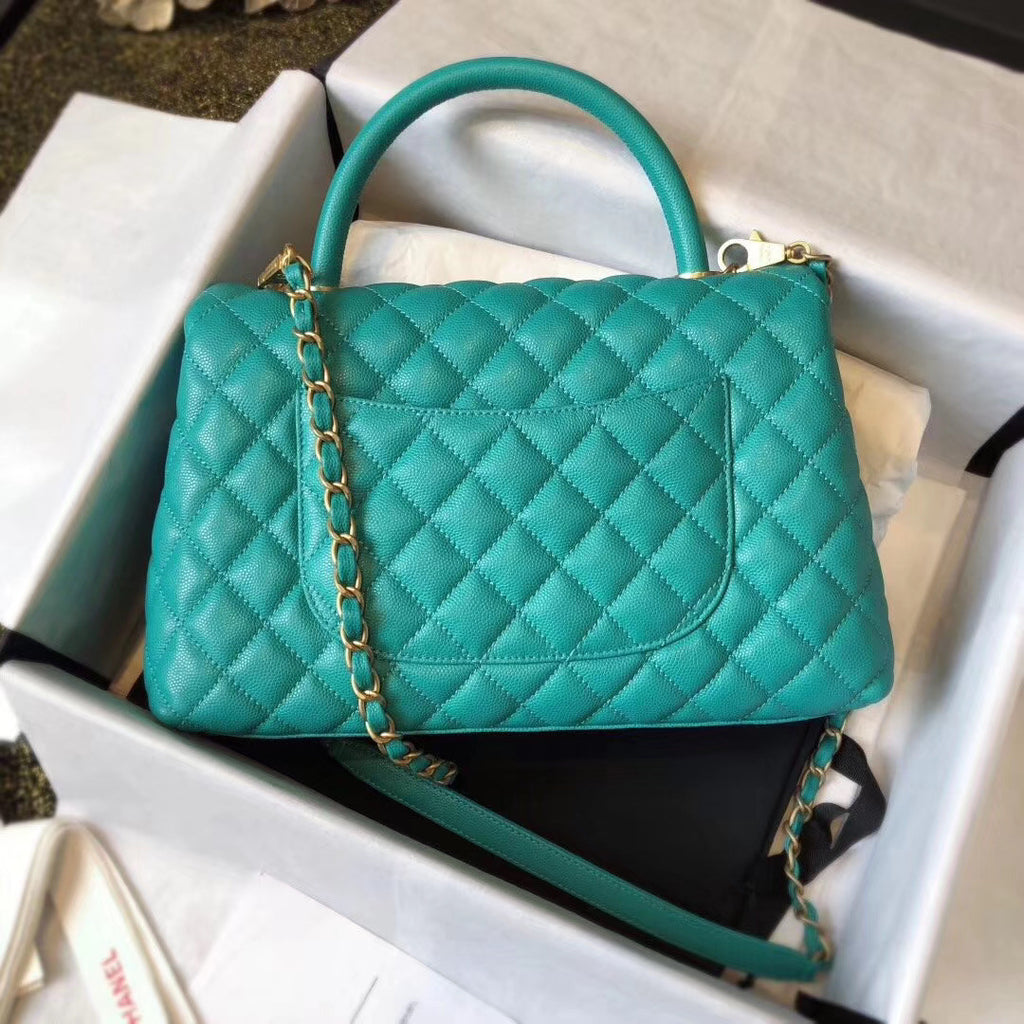 Chanel Small Coco Handle Bag in Calfskin Handle Green