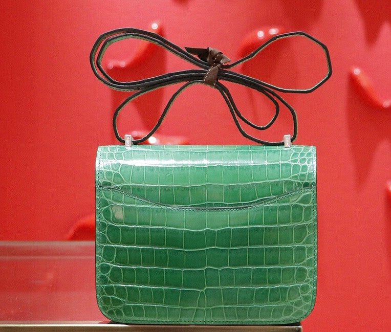 Hermes Bamboo Crocodile Shiny Leather  Constance 23 Bag with 18-karat white gold and diamond