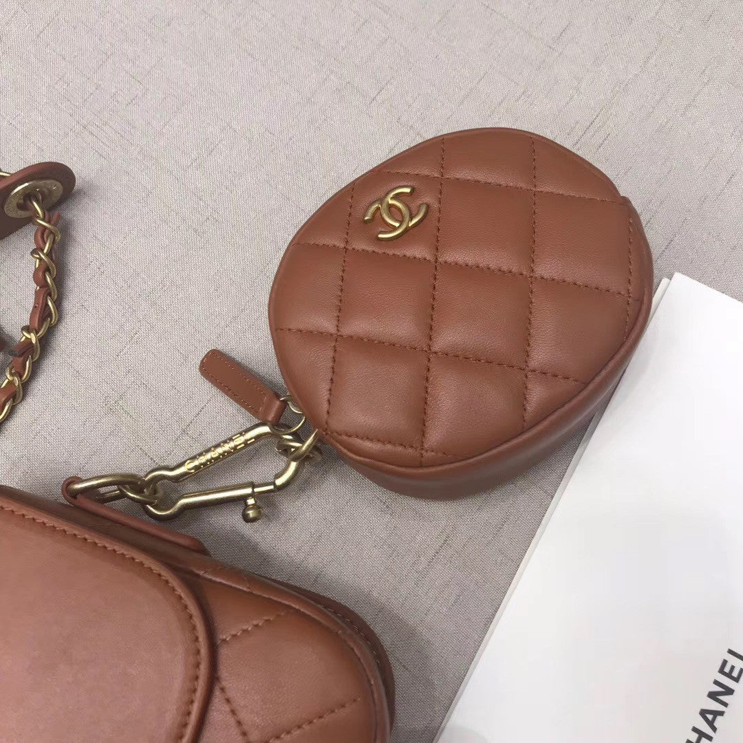 CHANEL Flap Bag & Coin Purse Beige