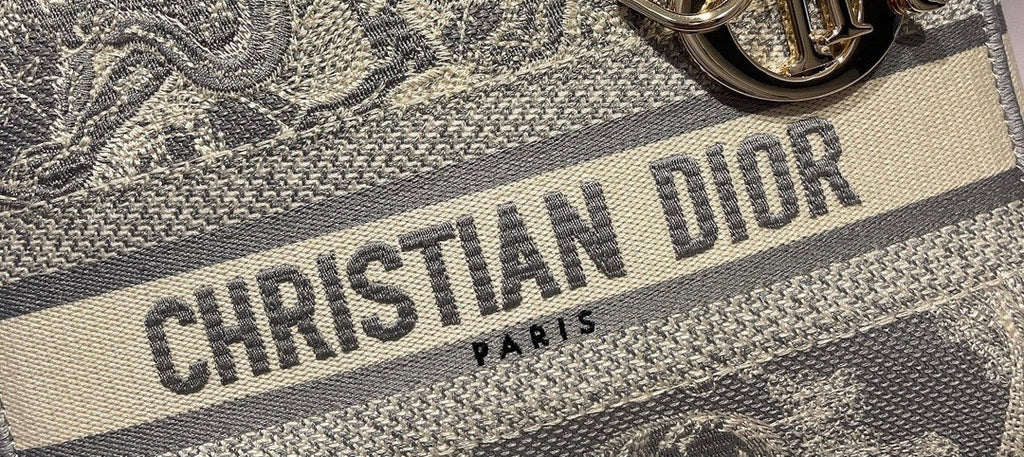 Christian Dior MEDIUM LADY D-LITE BAG Gray Toile de Jouy Reverse Embroidery