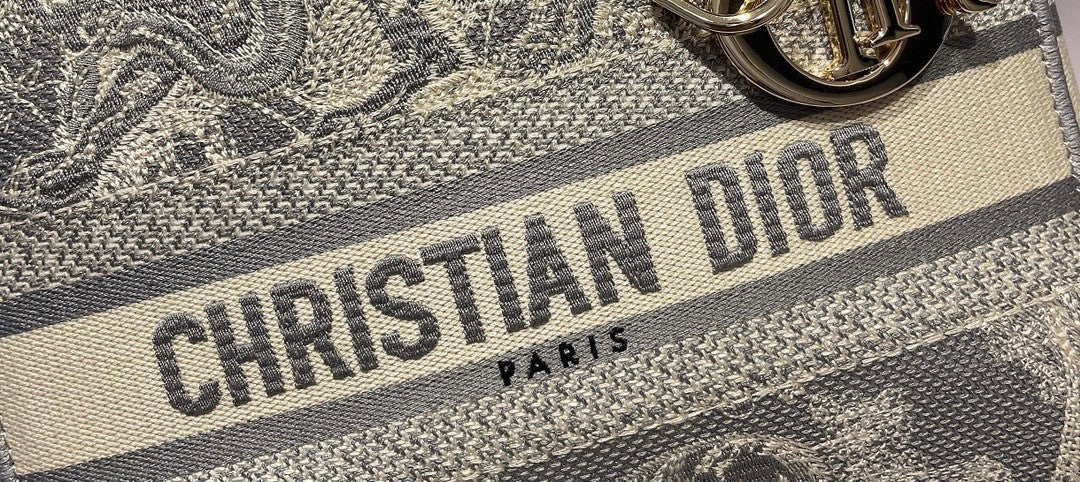 Christian Dior MEDIUM LADY D-LITE BAG Gray Toile de Jouy Reverse Embroidery